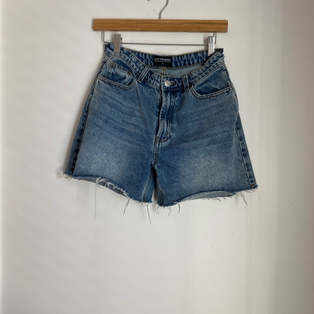 Kittenish Blue Jean Shorts High-Waisted Frayed Hem